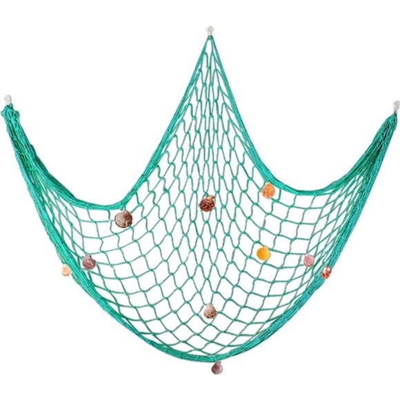 Natural Fishing Net Decor with Shells 79 Inch Beach Theme Decor for Party (Aqua) - Picture 1 of 6
